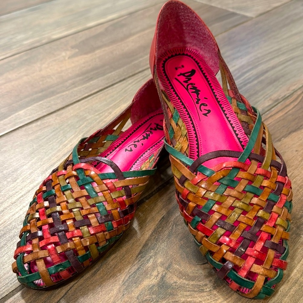 Multicolor Woven Leather Flats